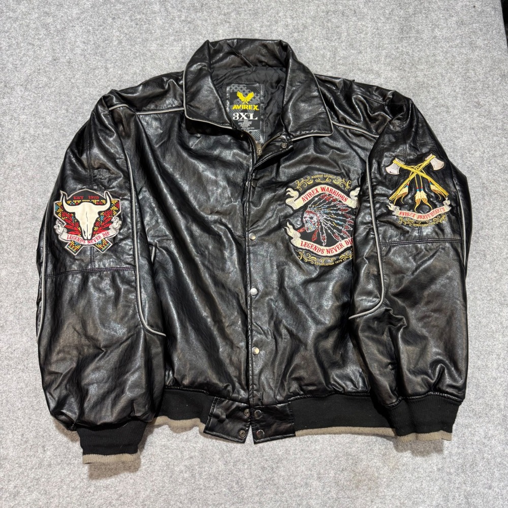 Avirex Warriors Legends Never Die Faux Leather Bomber Jacket Black Mens 3XL